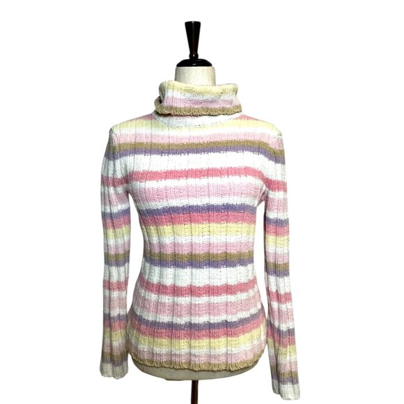 Vintage Y2K Pastel Chenille Turtleneck Sweater Women’s Small Striped Soft Cozy 9 - Picture 2 of 8